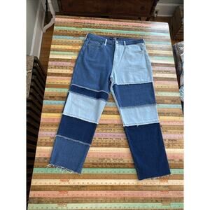 Hollister Sz 15 R Ultra High Rise Vintage Straight Patch Work Denim Jean 32 X 27